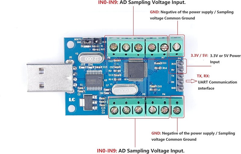NOYITO USB 10-Channel 12-Bit AD Data Acquisition Module STM32 UART Communication USB to Serial Chip CH340 ADC Module - Image 2